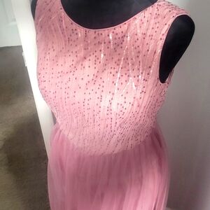 Cu out back Sequin bodice mesh prom dress